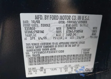 2003 Ford F-350 Lariat/Xl/Xlt z USA, uszkodzony, nr VIN 1FTSW31F23EB11328